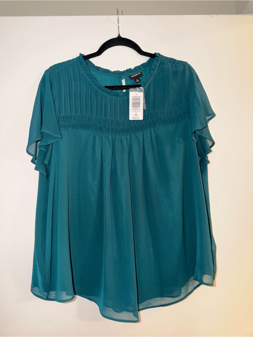 torrid Teal Ruffled Neck Flutter Sleeve Blouse